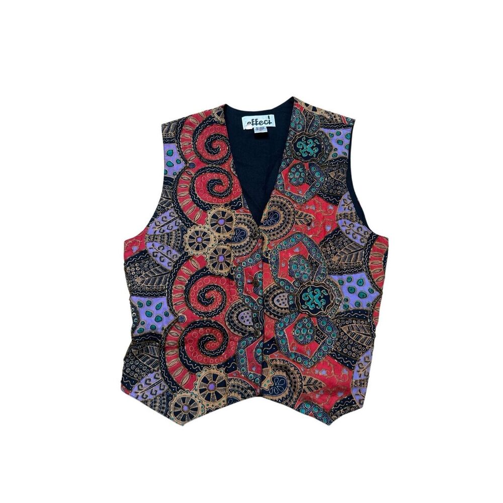 90s Vintage Boho Beaded Paisley Effeci Cotton Vest Large Mens